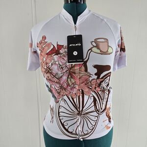 JPOJPO Women's Short Sleeve Flowers Bike Coffee Cycling Jersey Size Small NWT